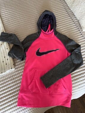Nike Hot Pink and Charcoal Gray Swoosh Hooded Sweatshirt